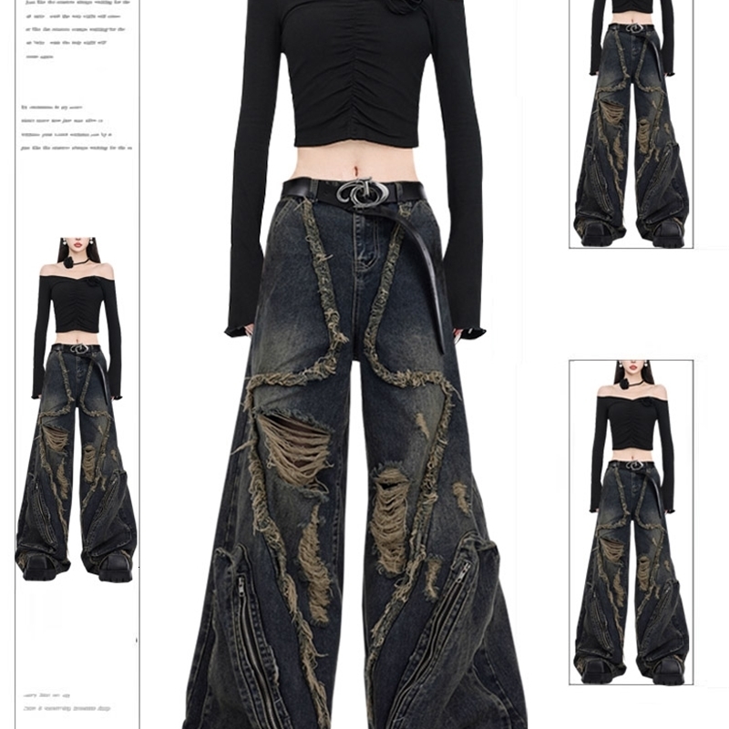 Women Black Gothic Cargo Jeans Harajuku Y2k Japanese 2000s Style Aesthetic Emo Denim Trousers Jean Pants Vintage Trashy Clothes 240806