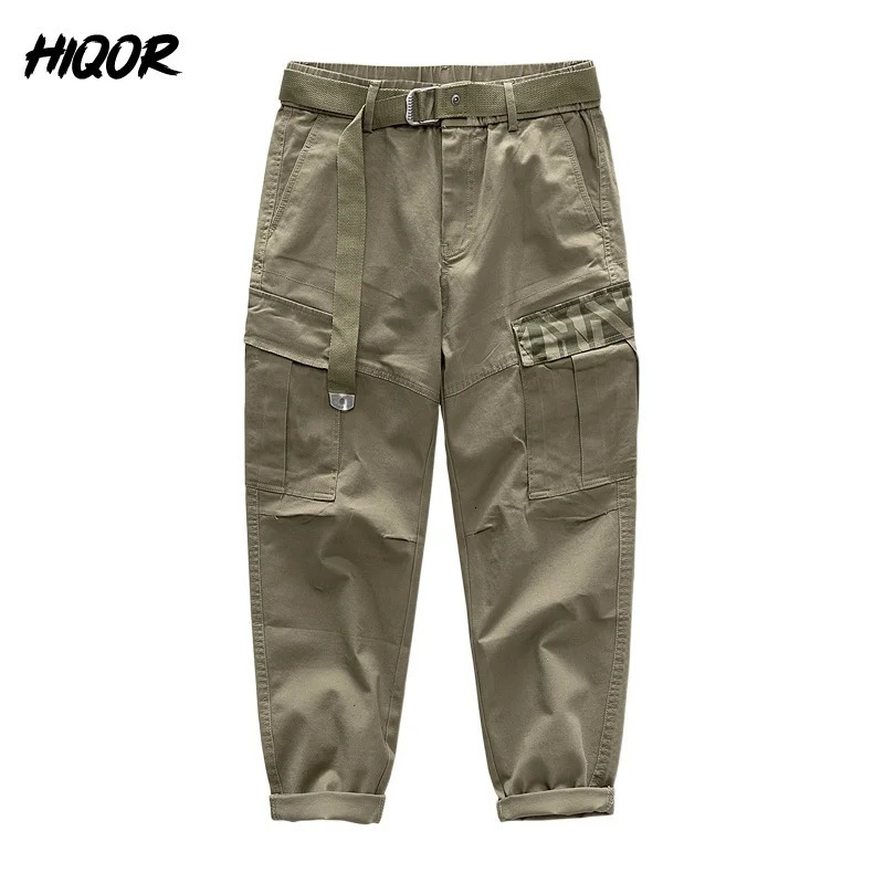 HIQOR Mens Elastic Waist Clothing Japan Style Casual Cargo Harajuku Dress Up Pants Man Washed Vintage Chinos Trousers 240806