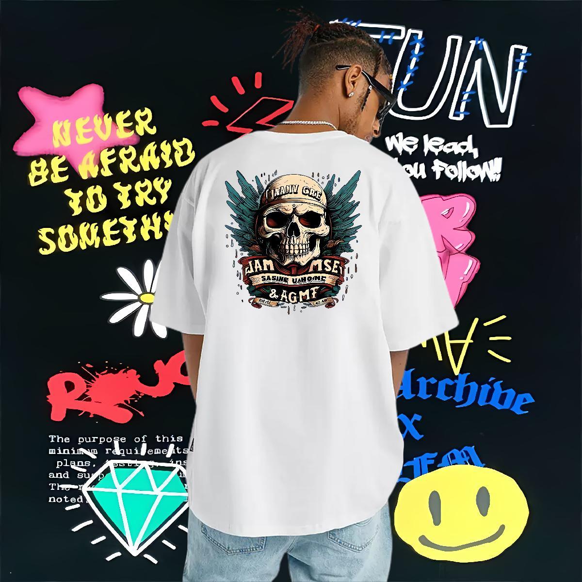 DIY Customized T Shirts Men skull Clothes 100% Cotton 230g Outdoor Loose Oversized 3XL 4XL Breathable Short Sleeve Tshirts