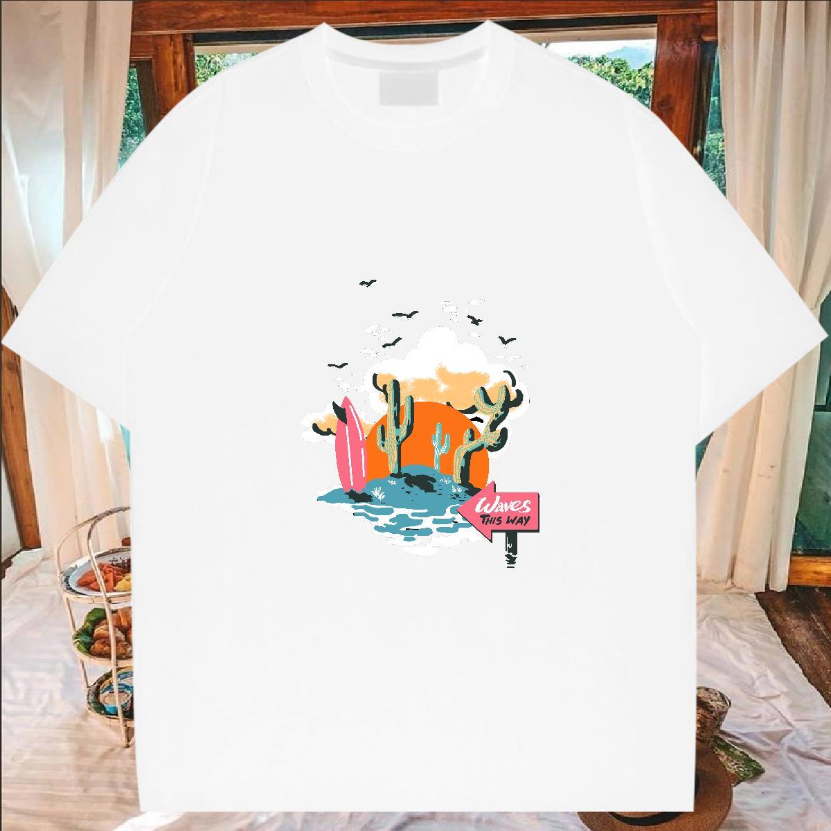 Casual New T Shirt For Man beach Tshirts 100% Cotton 230g Outdoor Loose Fit Anime Breathable Crew Neck Tshirt for Man Woman