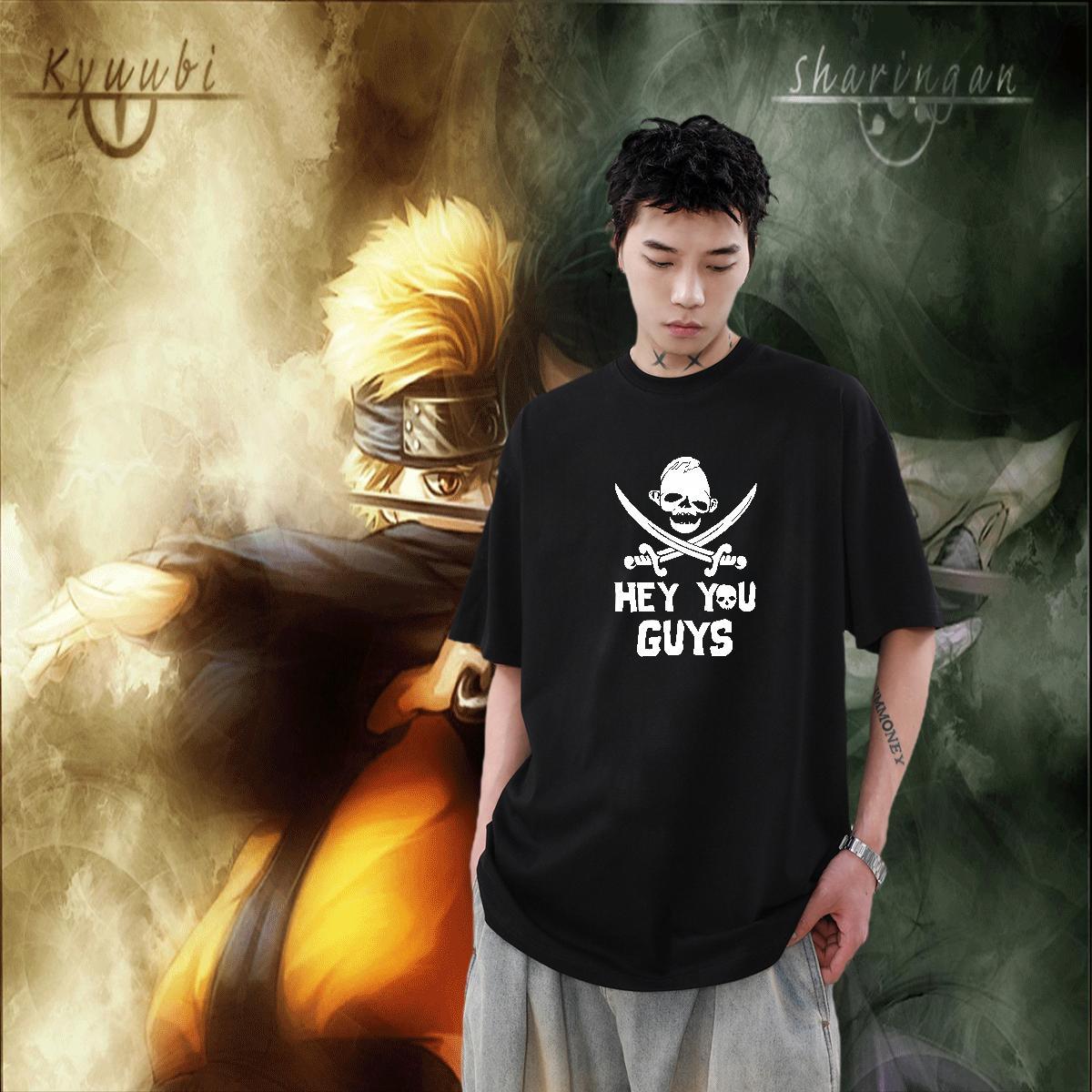 2024 New Man T Shirts skull Top Tees 230g Cotton Anime Printing Street Popular Black White Breathable Short Sleeve Men Clothes T-Shirt
