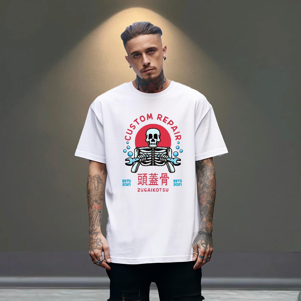 2024 DIY T-Shirts for Men skull Wear 230g 100% Cotton Hip Hop Street Cool Skull Short Sleeve Soft Tshirt for Man Woman