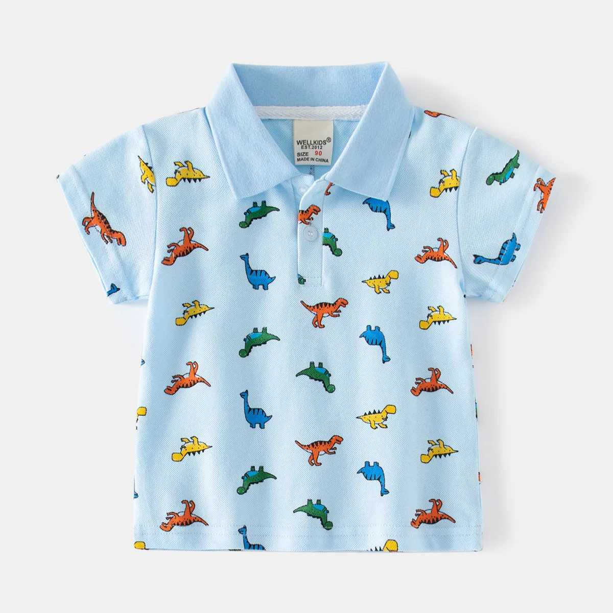 New boys short sleeved T-shirt for summer 2024 casual breathable cotton polo shirt suitable for children printed age 3-8 4 colors W241223