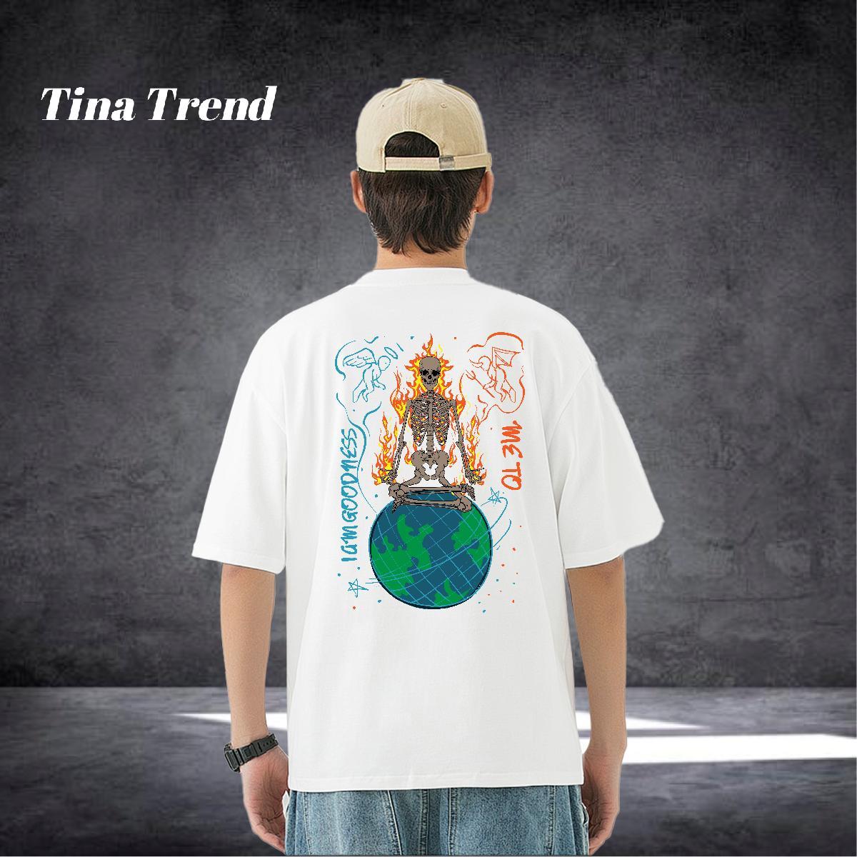 2024 T-Shirts skull Tops Shirt 100% Cotton 230g Outdoor Brand DIY Printed Breathable Short Sleeve Tshirts