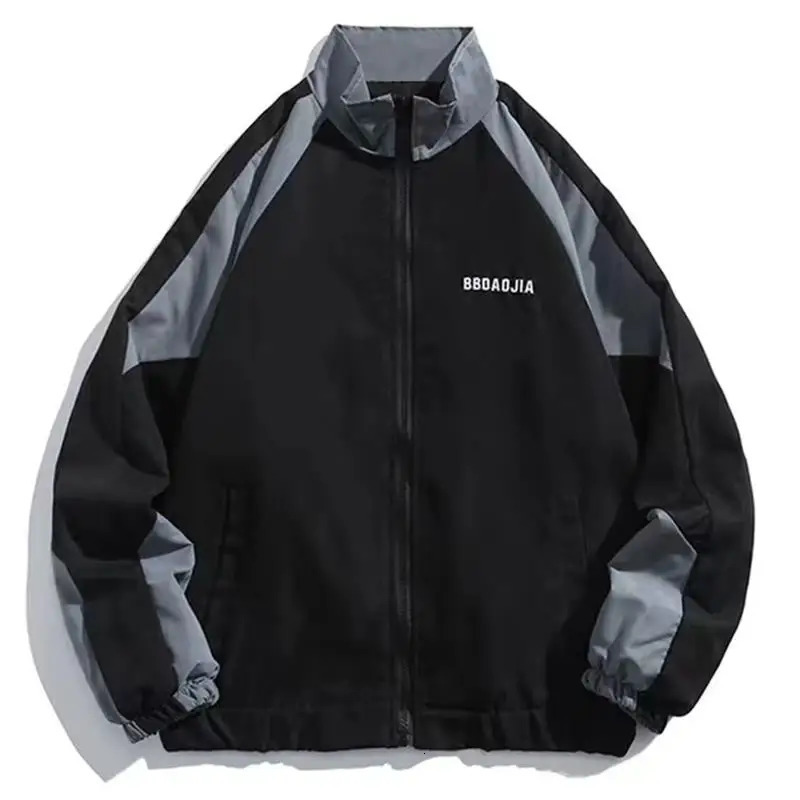 Reflective striped jacket mens hip-hop streetwear jacket zipper jacket windproof jacket Harajuku thin jacket sport black blue 240902