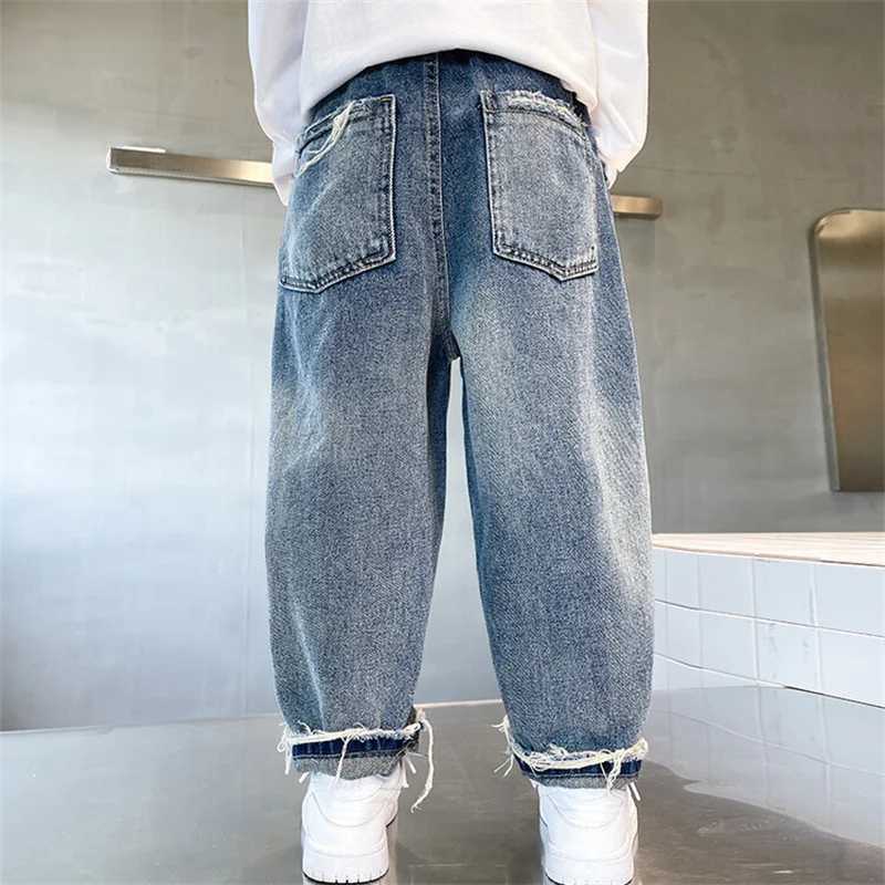 Jeans Boys Jean Pants Long Trousers Cotton 2024 Blue Spring Autumn Babys Kids Pants Teenagers Outwear Childrens Clothing