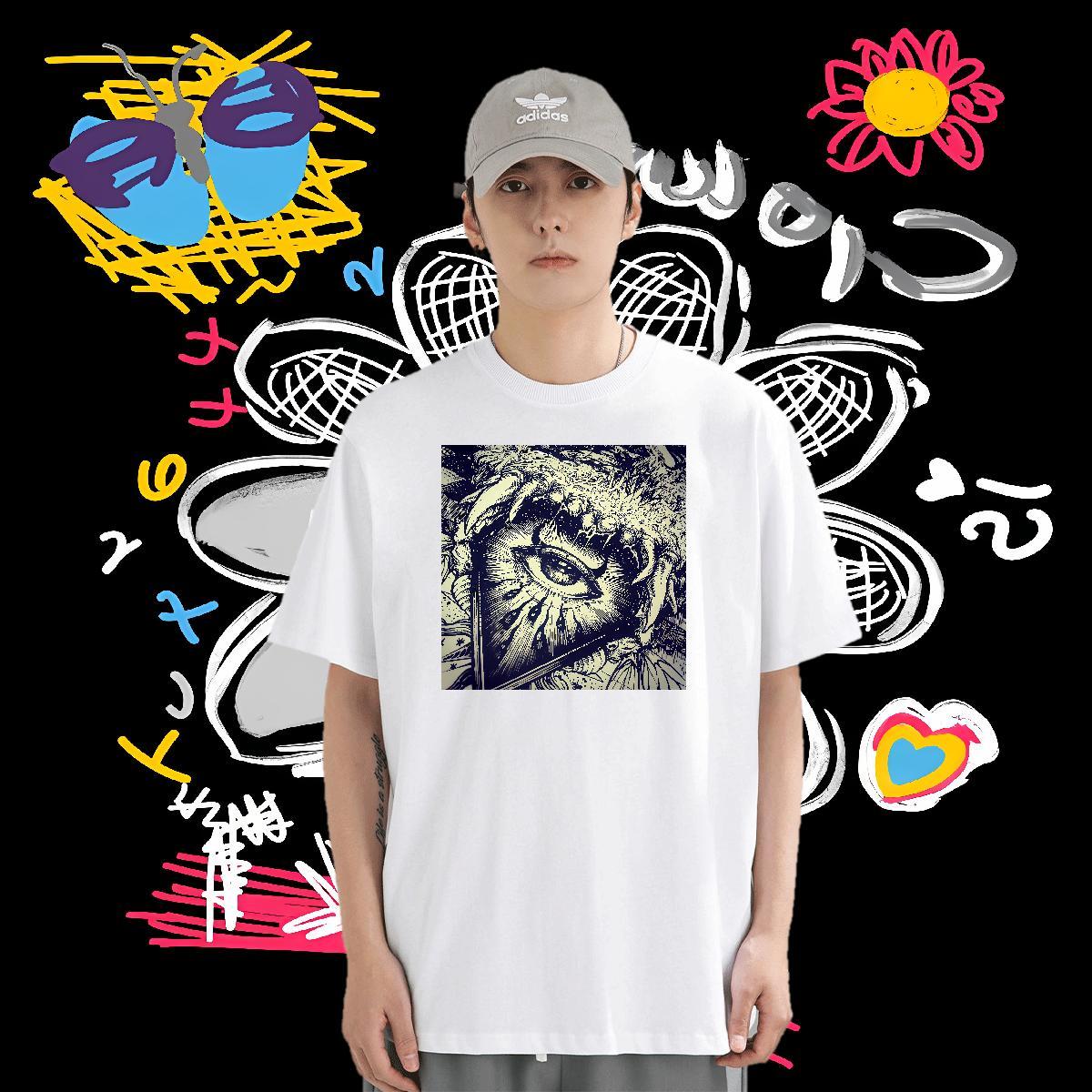 Brand Mens T Shirts eye of the devil Wear 100% Cotton 230g Daily Wear Wholesale Black White Crew Neck Breathable Tshirts