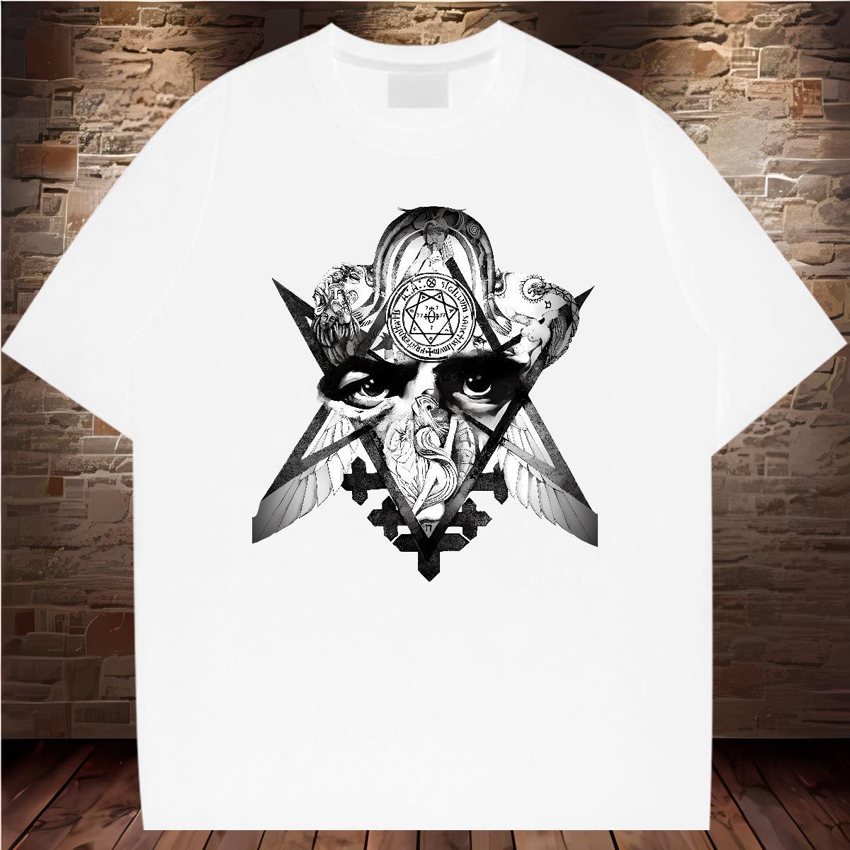 Fashion Designer T-Shirts for Men eye of the devil Tshirts 230g Pure Cotton Casual Daily Wear Cool Design Oversized 3XL 4XL Short Sleeve O-Neck Men To