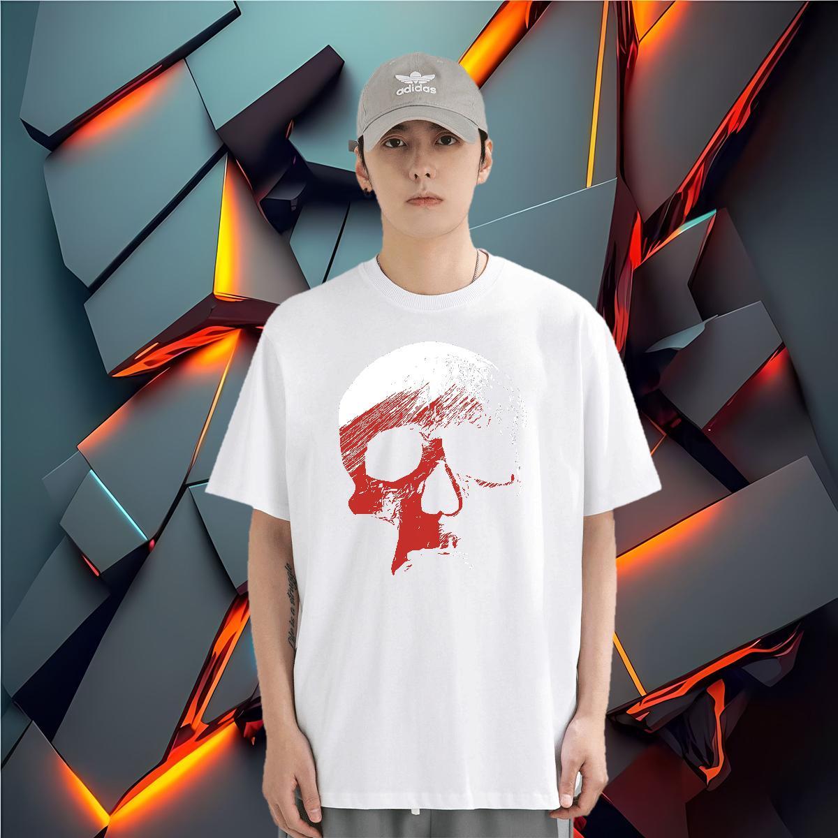 Fashion New T Shirt For Man skull Top Tees 230g Pure Cotton Casual Beach Free Shipping Customized Crew Neck Breathable Men Clothes T-Shirt
