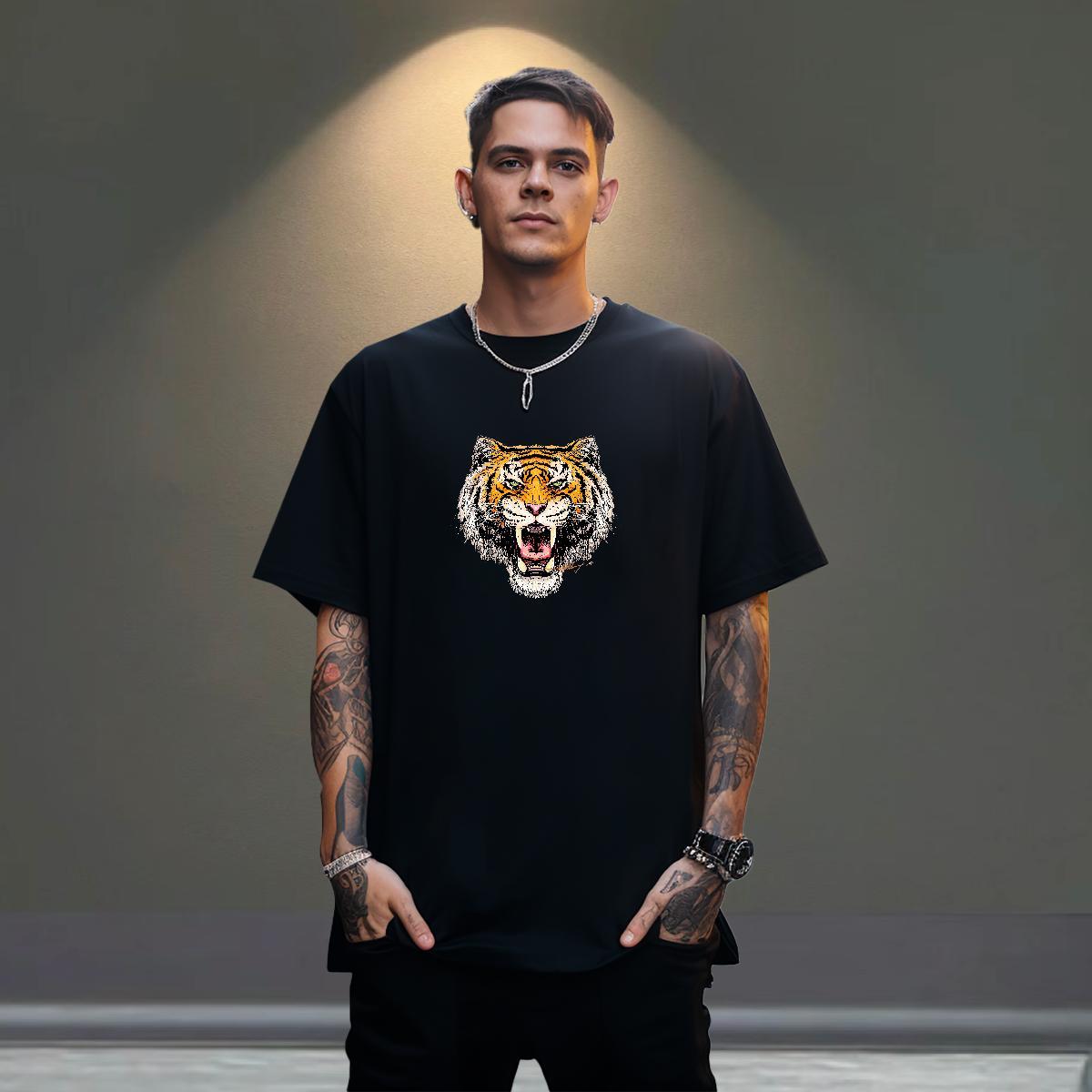 Brand Man T Shirts tiger Tshirts 230g 100% Cotton Hip Hop Free Shipping White Plus Size O Neck Short Sleeves Tshirt for Man Woman