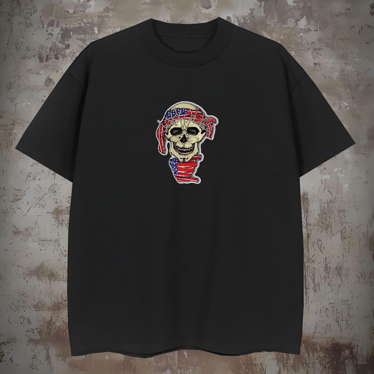 2024 Summer T-Shirts for Men skull Tops Shirt 230g Cotton Home Outdoor High Quality Custom Anime Crew Neck Breathable Mens Tshirts