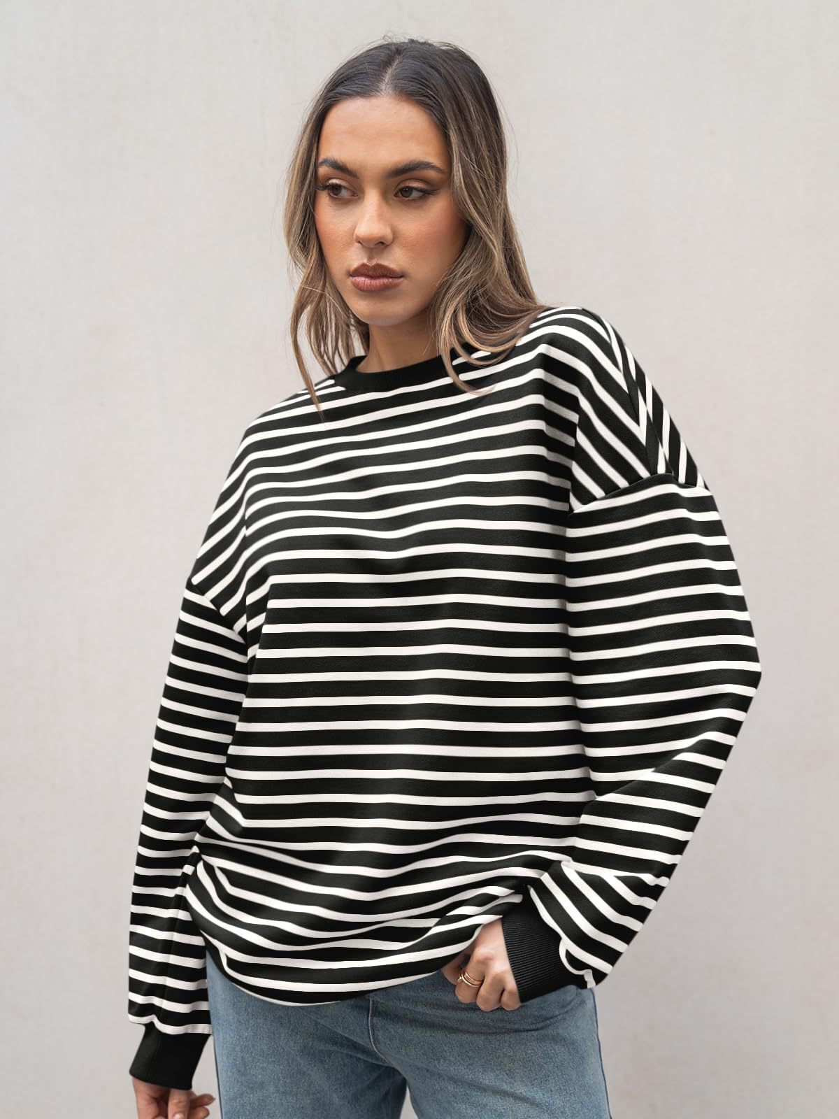 2024 women's autumn and winter new item striped long sleeved round neck oversized sportswear Y2K sweatshirt