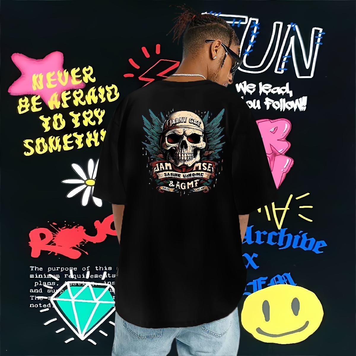 DIY Customized T Shirts Men skull Clothes 100% Cotton 230g Outdoor Loose Oversized 3XL 4XL Breathable Short Sleeve Tshirts