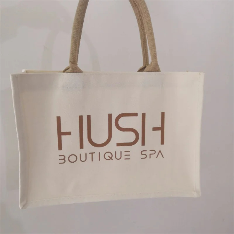 100 piecesbatch customized highquality canvas shopping bags with PVC lining environmentally friendly and reusable printed cotton handbags 240807