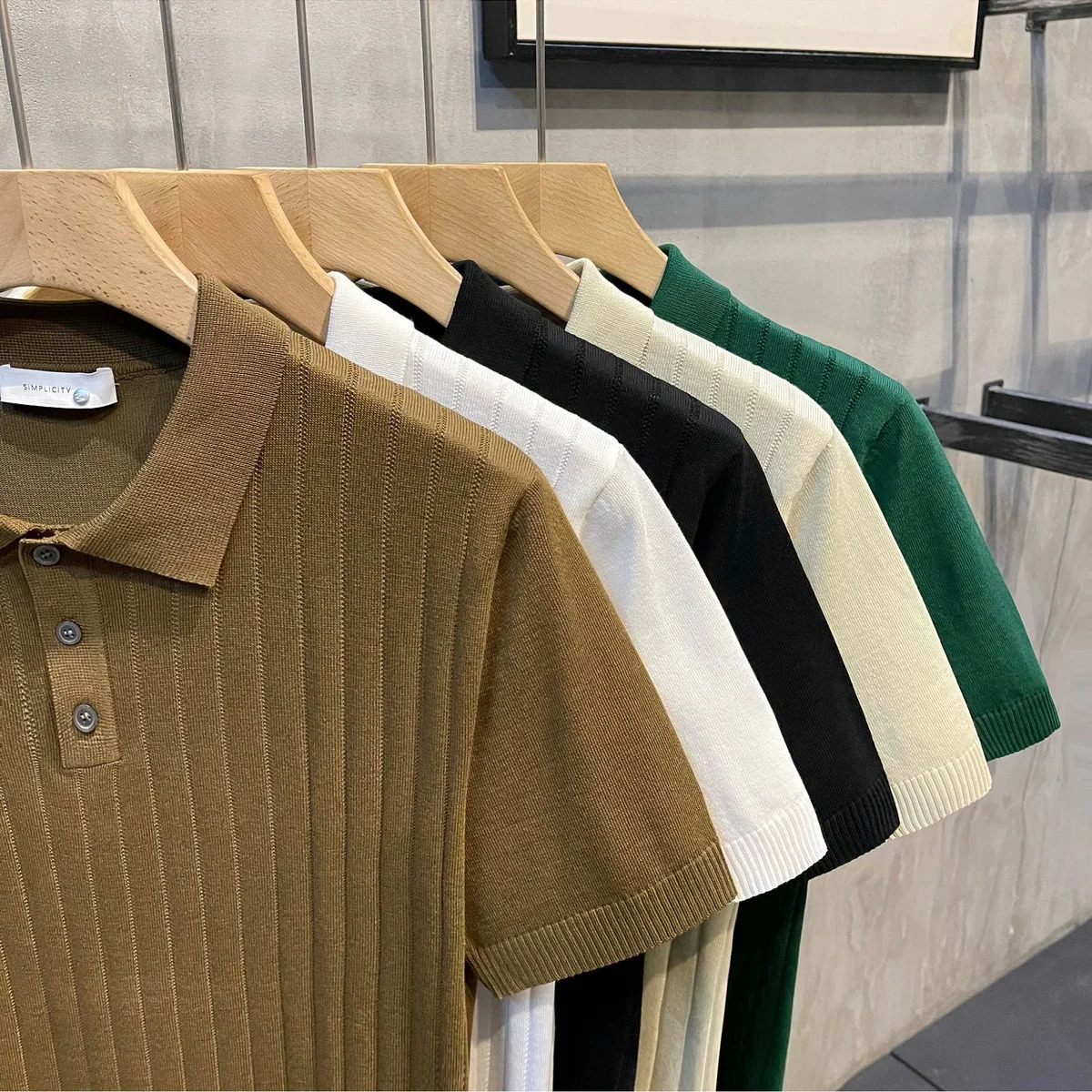 Spring/Summer Vintage Mens Loose Polo Shirts Neck Knitwear Mens Casual Jacquard Vertical Polo Shirt Top Men Shirts 240807