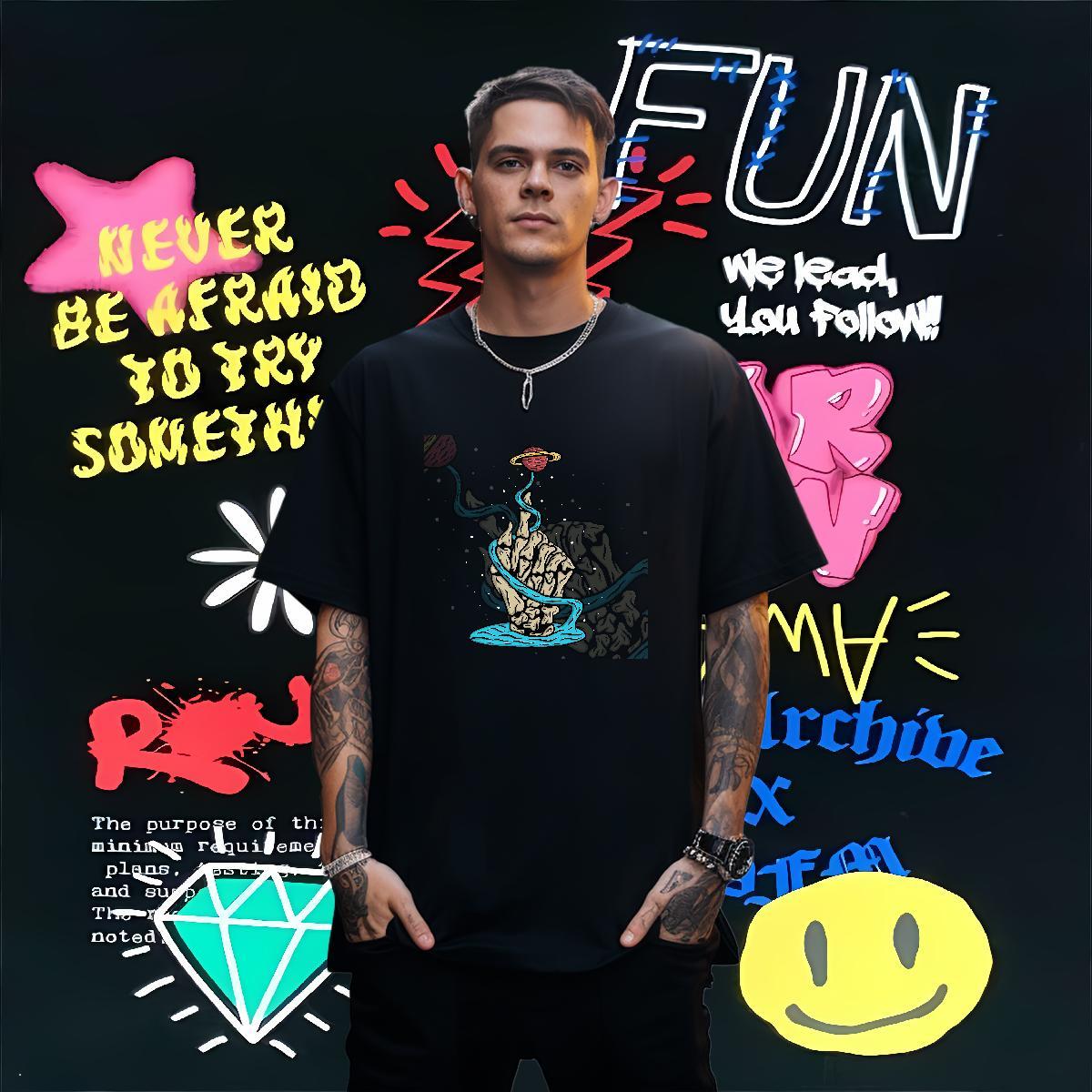 Free Shipping Man T Shirts skull Tees Shirts 230g Pure Cotton Anime Printing Street Loose DIY O Neck Short Sleeves Tshirts