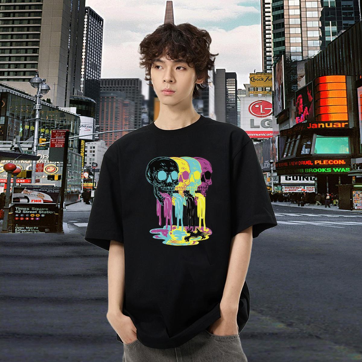 Stylist Men T Shirts skull Tops 230g Pure Cotton Street wear Hip Hop Classic Custom Print Plus Size Breathable Short Sleeve Men Tops Tees