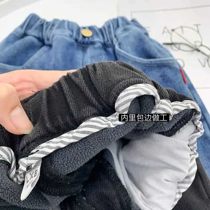 Jeans 2-10 Yrs Boys Unisex Plus Fleece Winter Pants for Kids Baby Thickening Warm Soft for Girl Children Stretch Fleece Jeans Pants