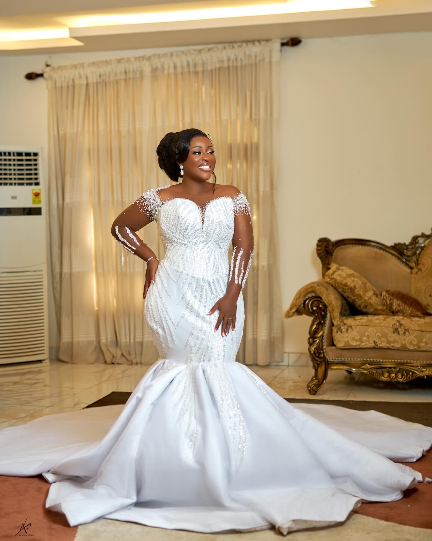 2024 Arabic Aso Ebi Plus Size White Mermaid Wedding Dresses Sequined Beaded Full Sleeves Satin Bridal Gowns Dress Vestidos De Novia ZJ45