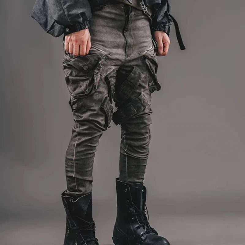 Distressed Dirty Wash Skinny Pants Motorcycle Mens Niche Designer Style 240806