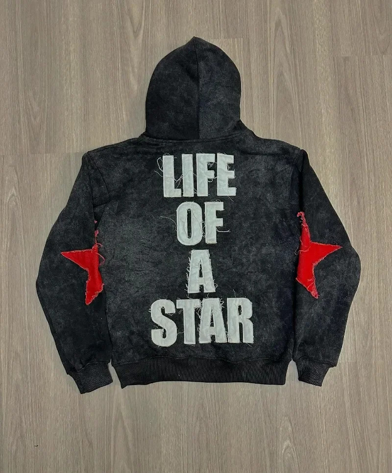 Star Letter Patch Zipper Sweatshirt Hoodie Streetwear Fashionable Street Casual Loose Sweatshirt Harajuku Style Y2k Sweatshirt 240806