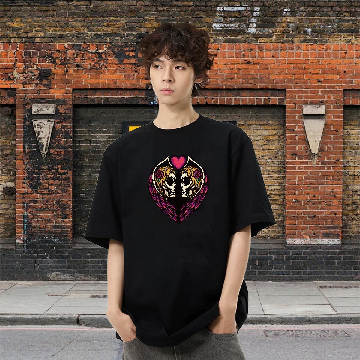 Factory Direct T Shirt For Man skull Top Tees 230g Pure Cotton Hip Hop Loose Fit Custom Anime Crew Neck Couples T Shirts