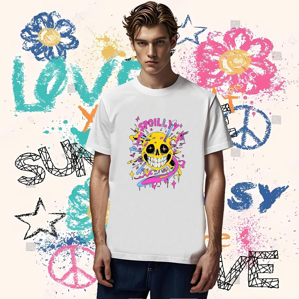 Classic T Shirt For Man skull Tops Shirt 230g Cotton Street Casual Cool White Plus Size Crew Neck Men Tops Tees