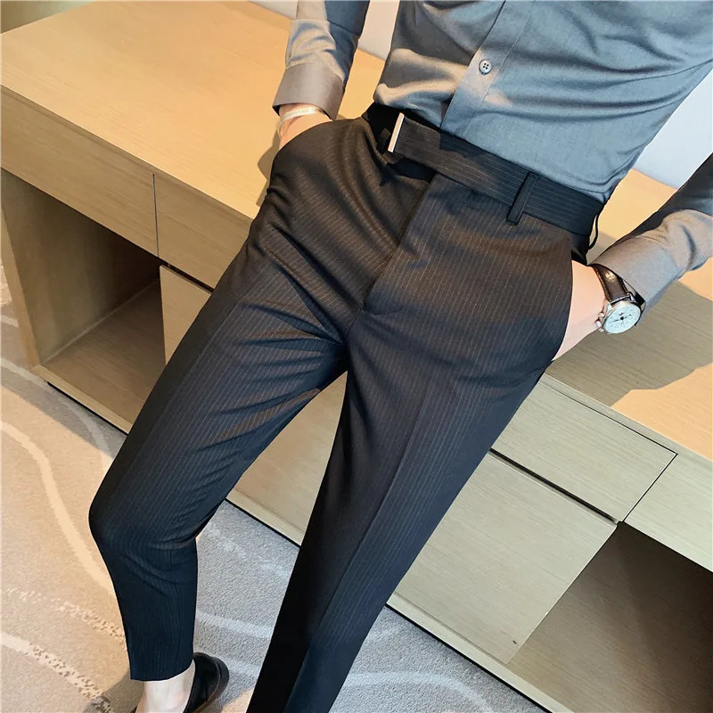 Casual Dress Pants Men British Style Slim Straight Leg Trousers Fashion Solid Business Formal Office Suit Clothing 240806