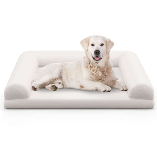 36 inch orthopedic egg foam dog box bed, three side pillow and removable washable bedspread, beige