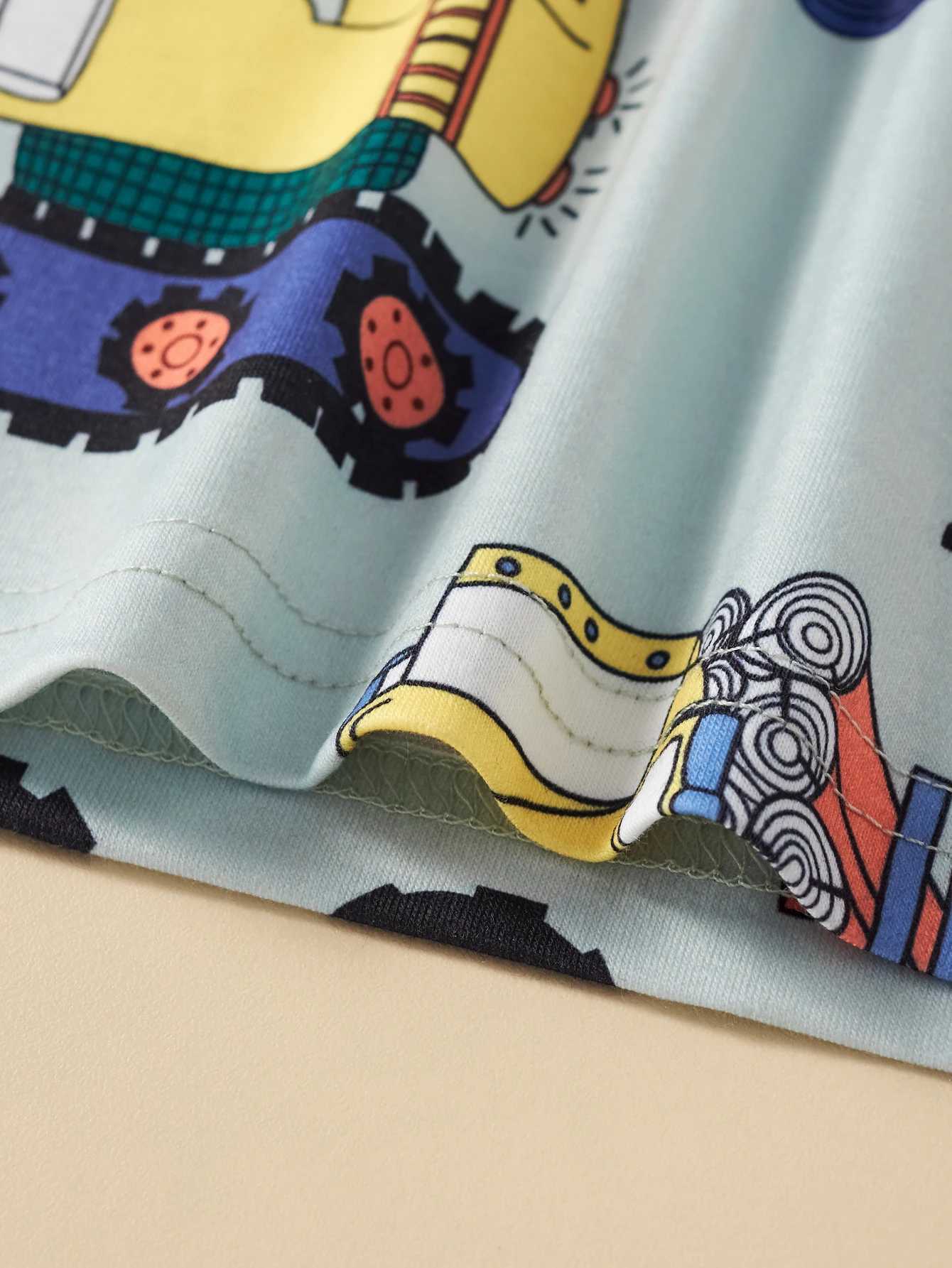 Summer Little Boy Short sleeved T-shirt Childrens Excavator Printing Clothing Childrens School and Outdoor Games Party PhotographyW240718
