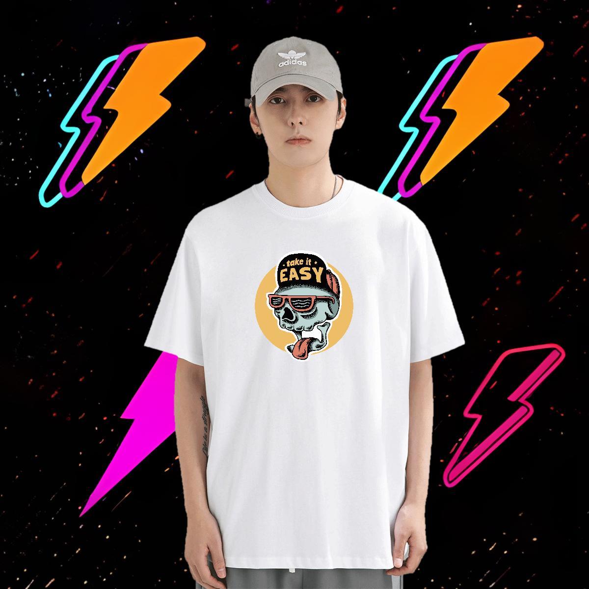Classic Casual Men T Shirts skull Wear 230g Cotton High Street Hip Hop Loose Fit Custom Printed Breathable Short Sleeve Men Tees