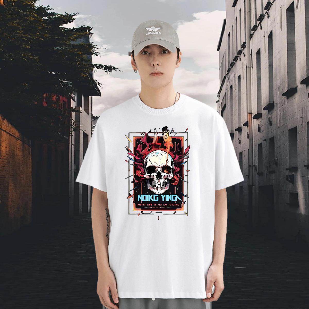 New Arrival T-Shirts for Men skull Tops Shirt 230g 100% Cotton Casual TOP Quality Cartoon Print Breathable Short Sleeve Men Tees