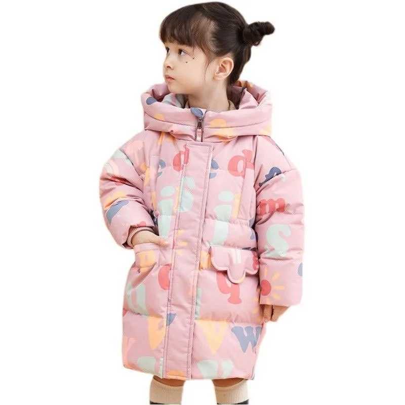 Winter Girls Boys Puffer Jackets Warmth Waterproof Child Long Down Coats Cartoon Kids Snow Outfits Baby Therme Parka 1-8 Years Y240803