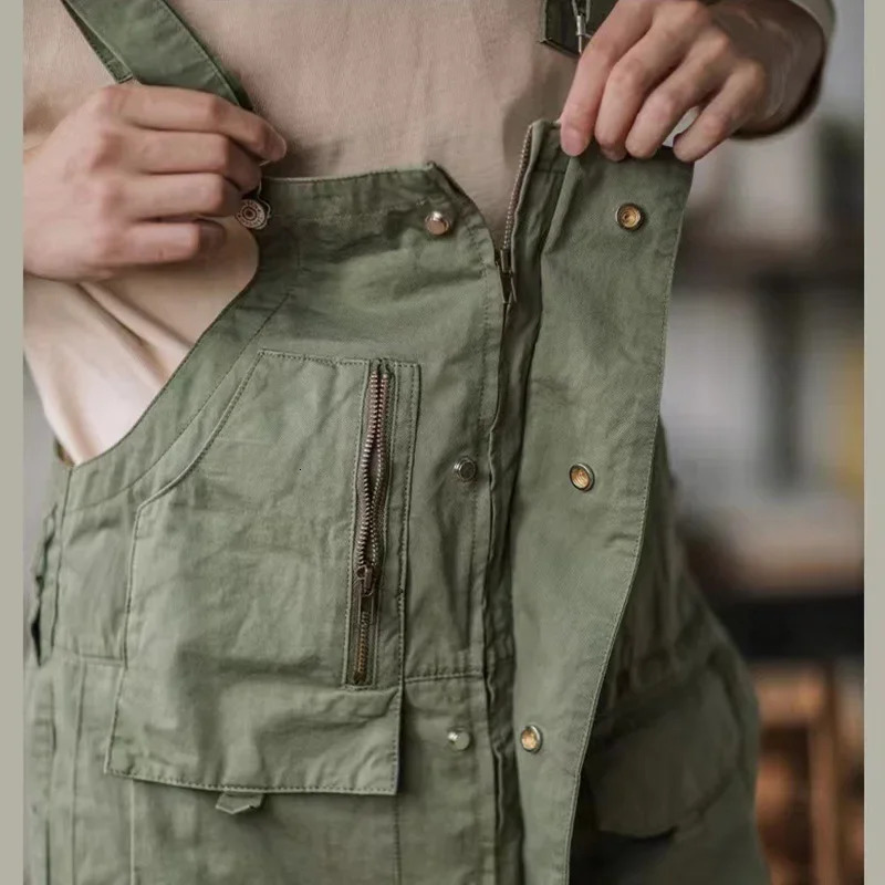 Retro American Cotton Overalls Bibs Loose Washing Jumpsuit Mens Suspenders Four Seasons Full Length Baggy Pants 240806