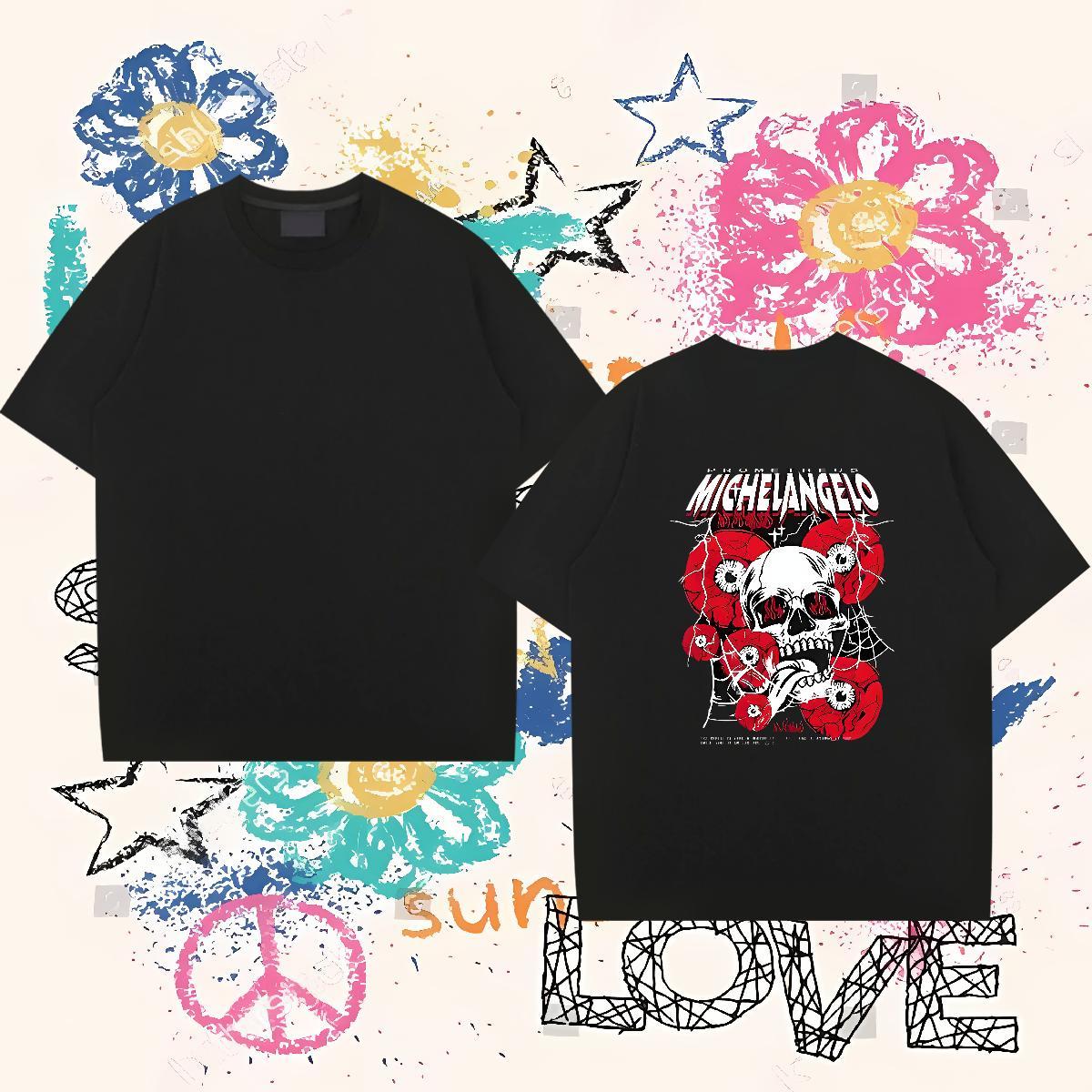 2024 Summer Men T Shirts skull Tshirts 230g Pure Cotton Anime Printing Street Comfortable Cartoon Printing L-4XL Short Sleeve Soft Tshirt for Man Woma