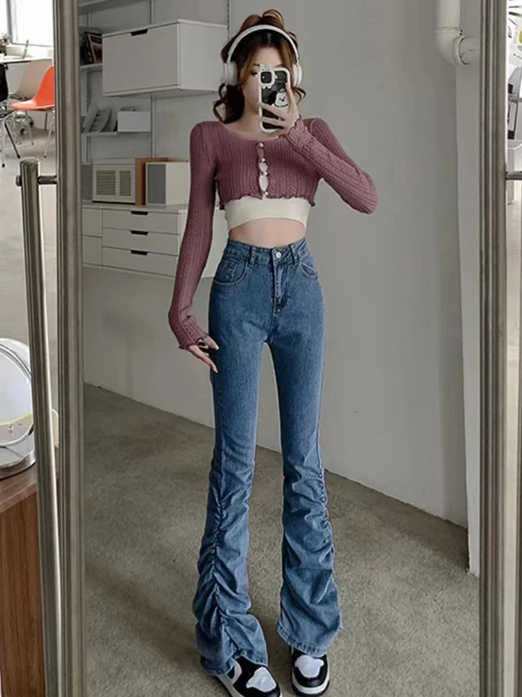 Gyaru Basic Bell Bottoms Low Waist Slim Comfortable Flare Jeans Women Fashion Solid Color Denim Pant Trousers Y2K American Retro 240807