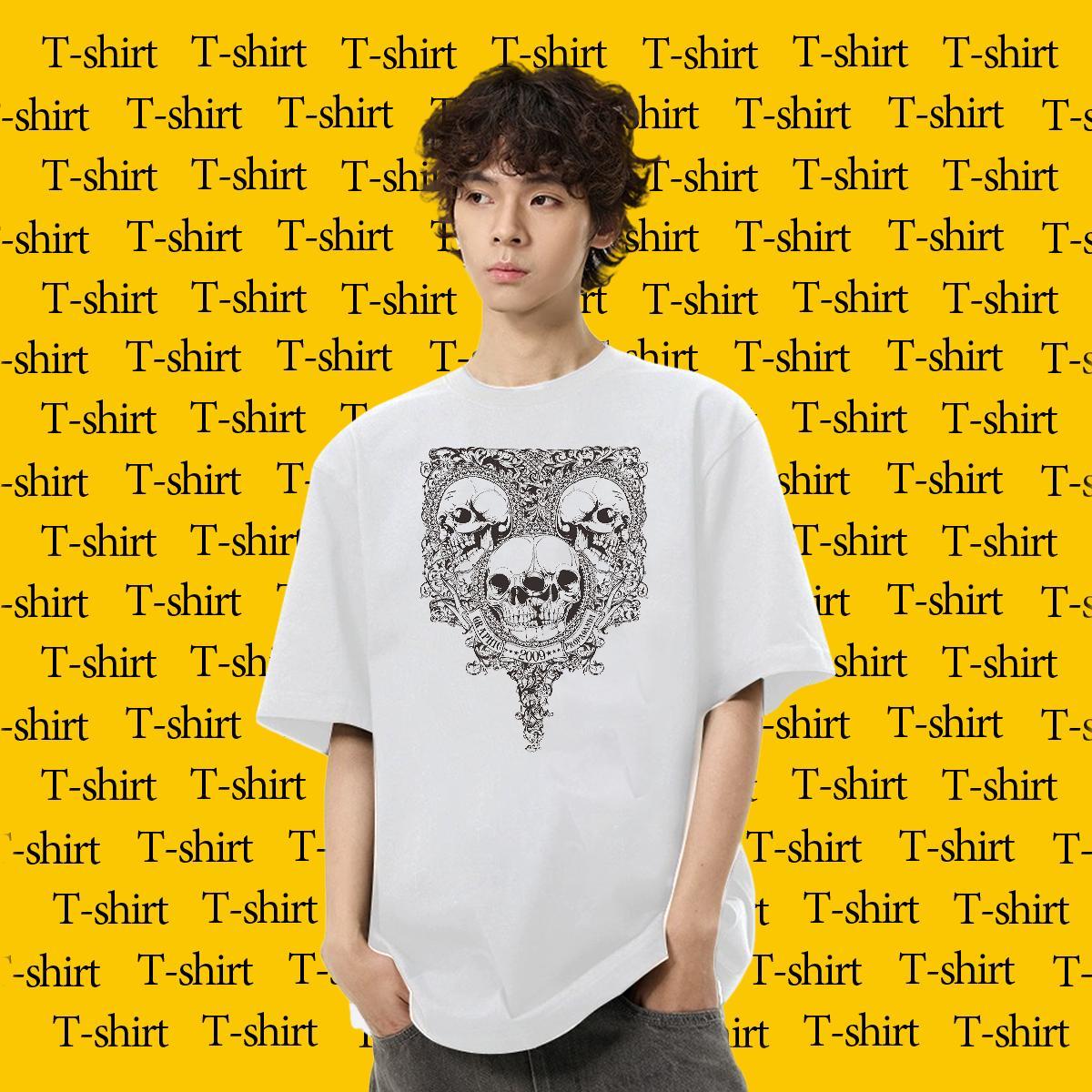 Casual New T Shirts Men skull Tee Shirt 230g 100% Cotton Beach Free Shipping Oversized 3XL 4XL Pure Cotton Men Clothes T-Shirt