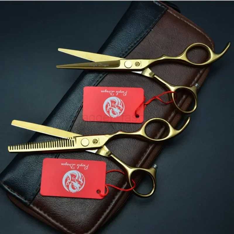 Hair Cutting Scissors 5.5/6 Gold Japan Stainless Hairdressing Scissors Thinning Shears Hair Scissors SetXJ240807