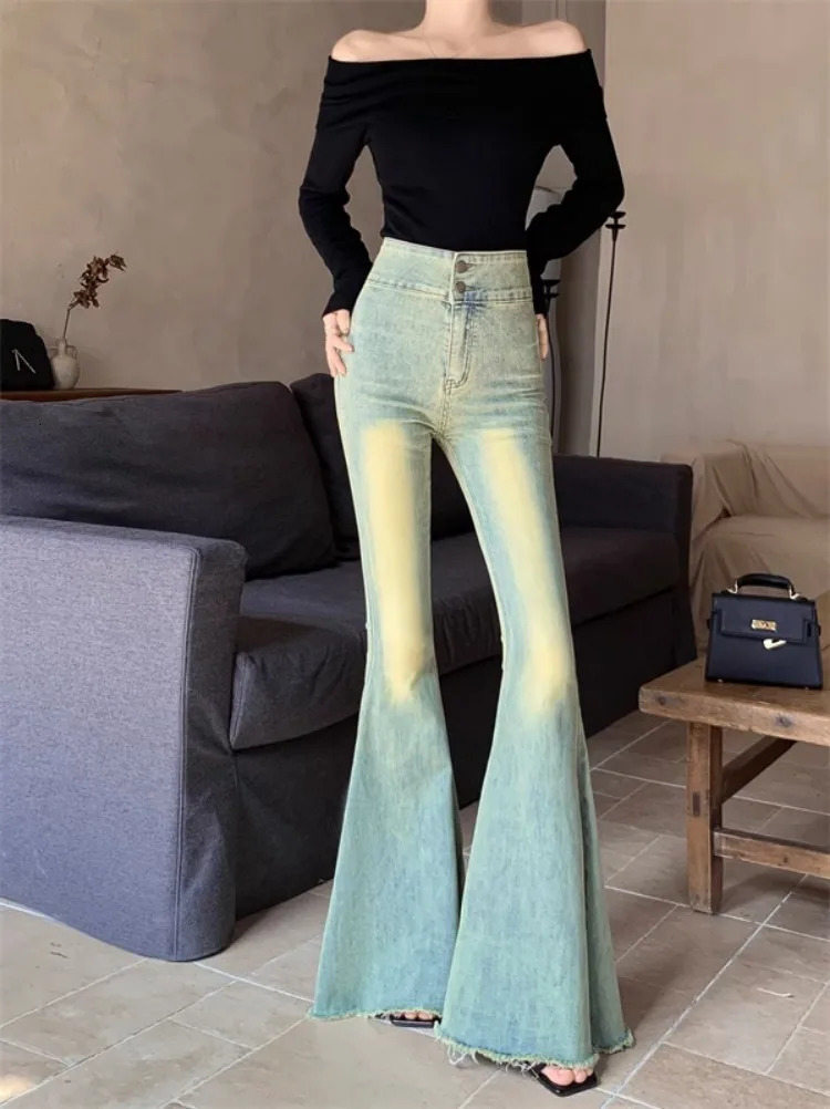 Ezgaga Vintage Jeans Women Fashion Slim High Waist Denim Pants Autumn Flare Long Trouser Wide Leg Sexy Elegant Streetwear 240807