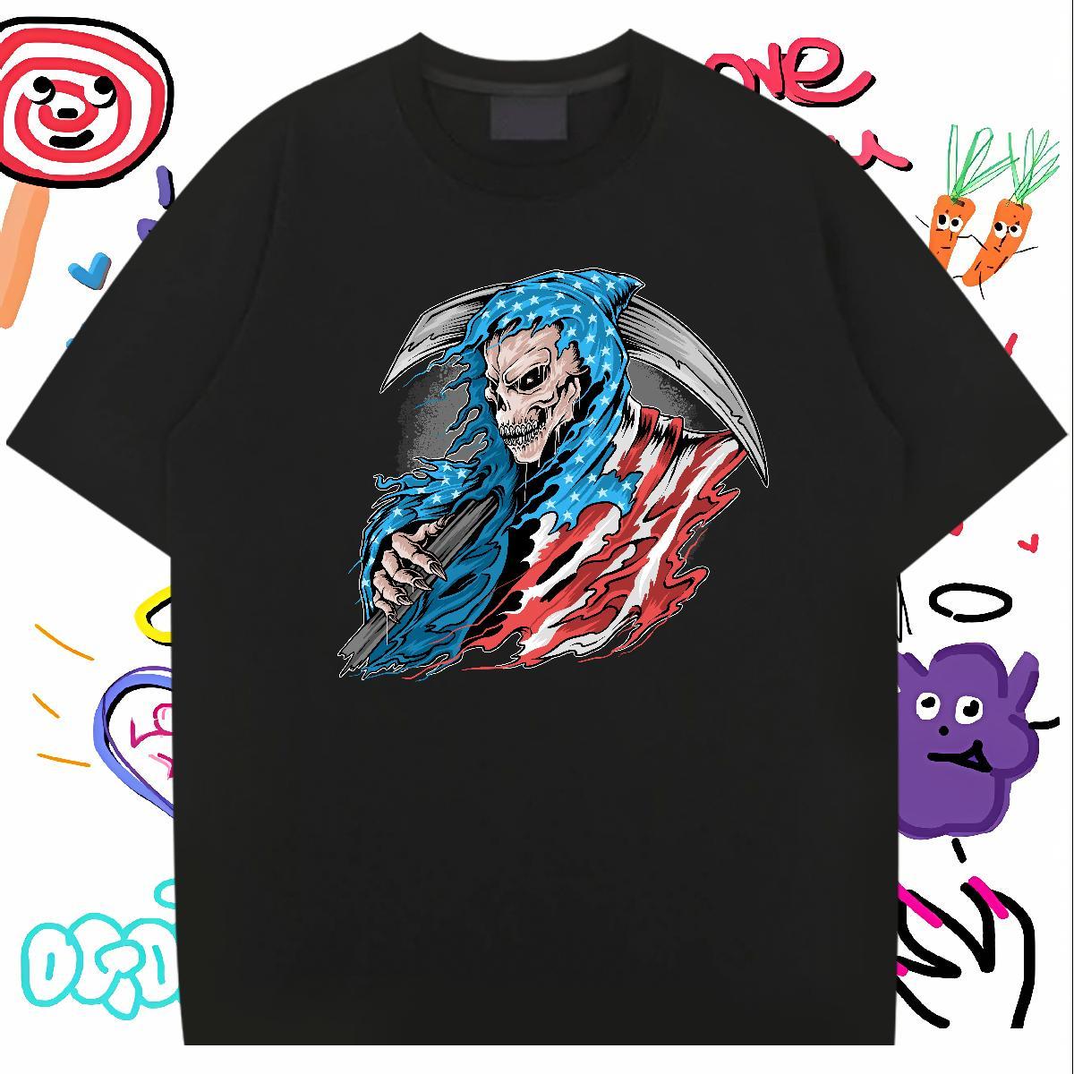 Designer Fashion Mens T Shirts skull Wear 100% Cotton 230g Hip Hop Street Cool Design Custom Big Size Crew Neck Breathable Tshirt for Man Woman
