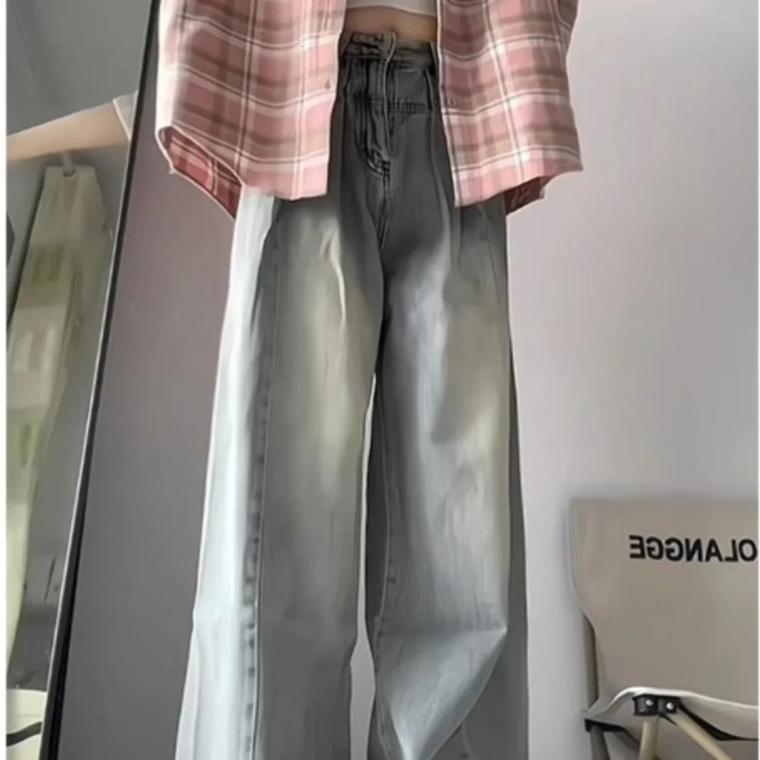 Autumn American Retro Sagging Jeans for Women Autumn High Waist Slim Fit Loose High Street Straight Wide-leg Pants 240807