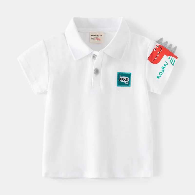 2024 Summer Boys Short sleeved Polo Shirt Childrens Fun Dinosaur Breathable Cotton 2 Colors Age 3-8 W241223
