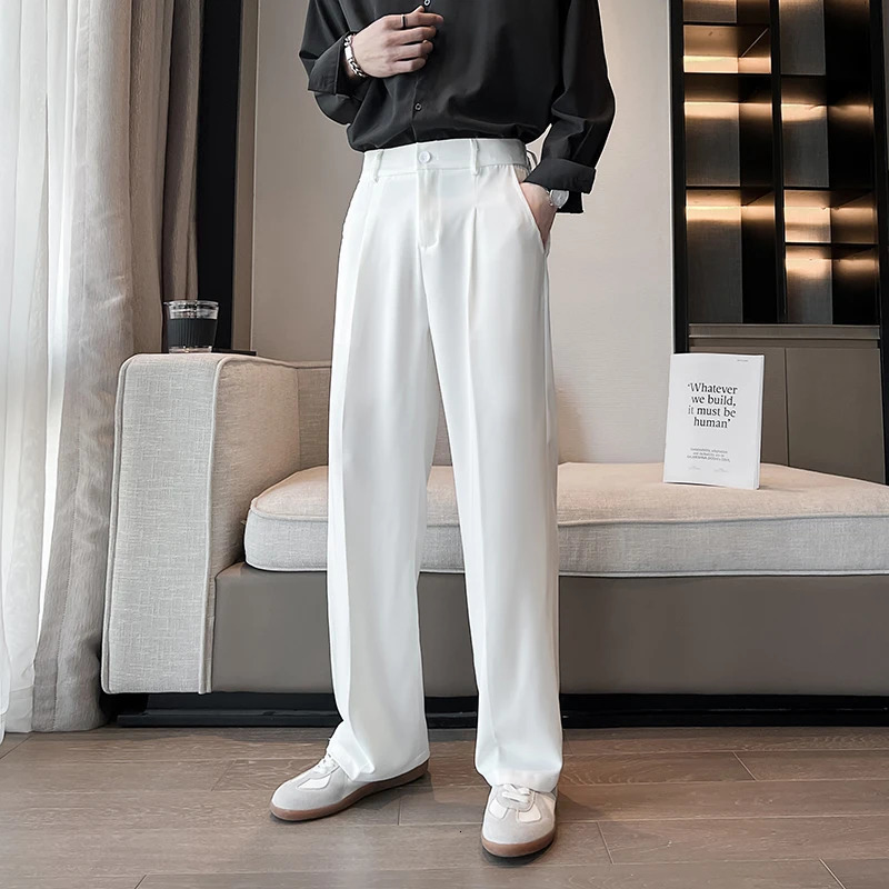 Men Pants Classic Mens Office Trousers Slim Fit High Waist Vintage Pockets for Formal Business Style Elegant 240806