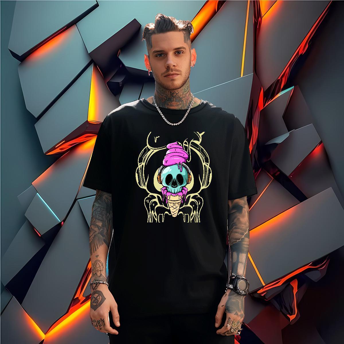 2024 DIY T-Shirts skull Tees Shirts 230g Pure Cotton Outdoor Loose Anime Breathable Short Sleeve Men Tops Tees