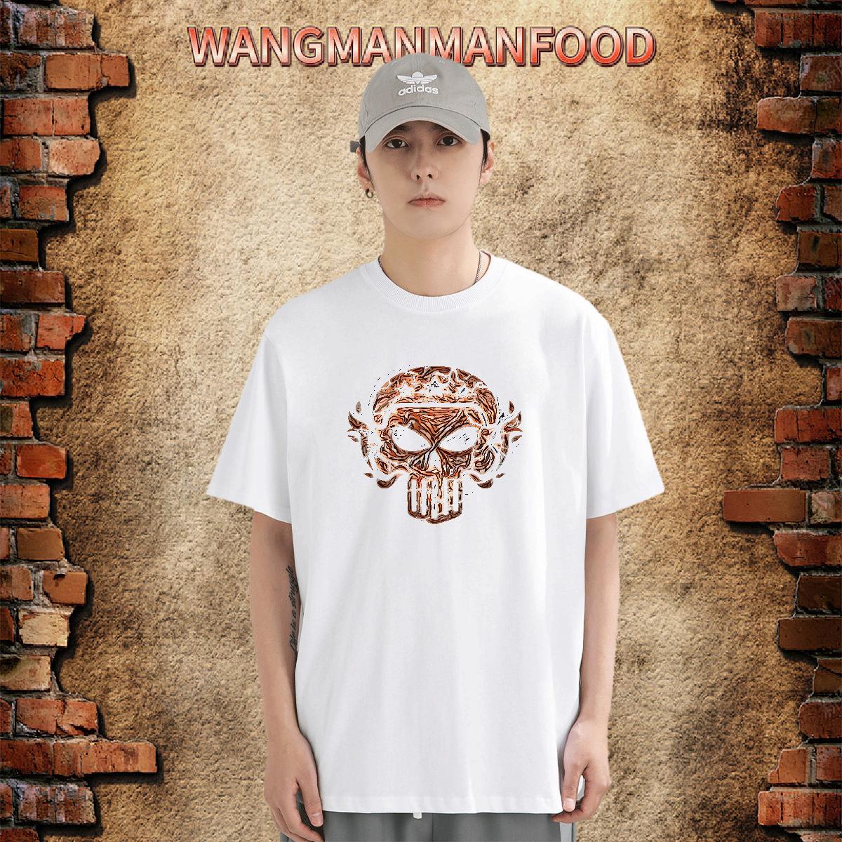 2024 T shirt skull Tshirts 230g Pure Cotton High Street Hip Hop Popular Custom Print Oversized Breathable Short Sleeve Mens Tshirts