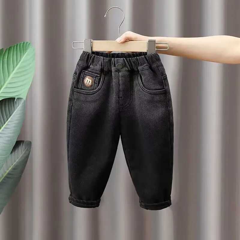Jeans Autumn and Winter Childrens Pants Thickened and Plushed Jeans 2023 Winter New Boys Pants Casual Kids Baby Trousers