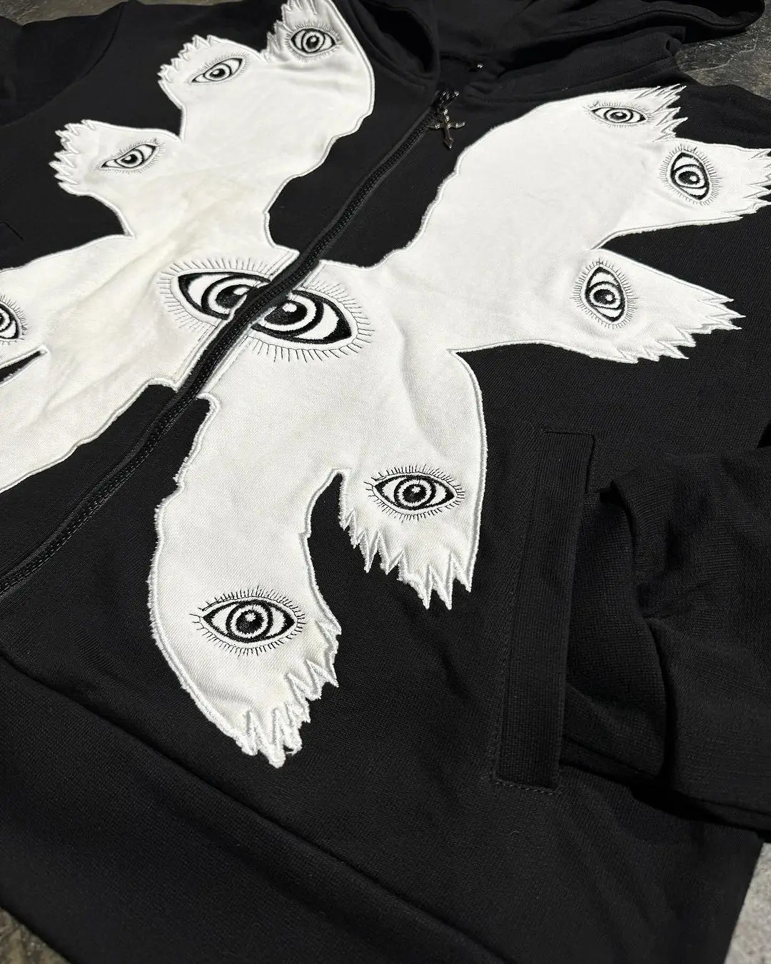 Goth Style Zip Up Hoodie Y2K Harajuku Pattern Patchwork Vintage Sweatshirt Men Women Hip Hop Oversized Streetwear Gothic Clothes 240806