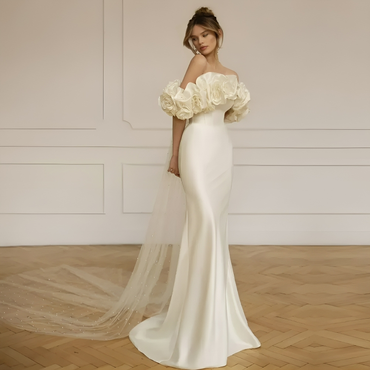 Arabic Aso Ebi Plus Size Mermaid White Wedding Dress for Bride Lace Beaded Tiers Organza Bridal Gowns Dresses 01