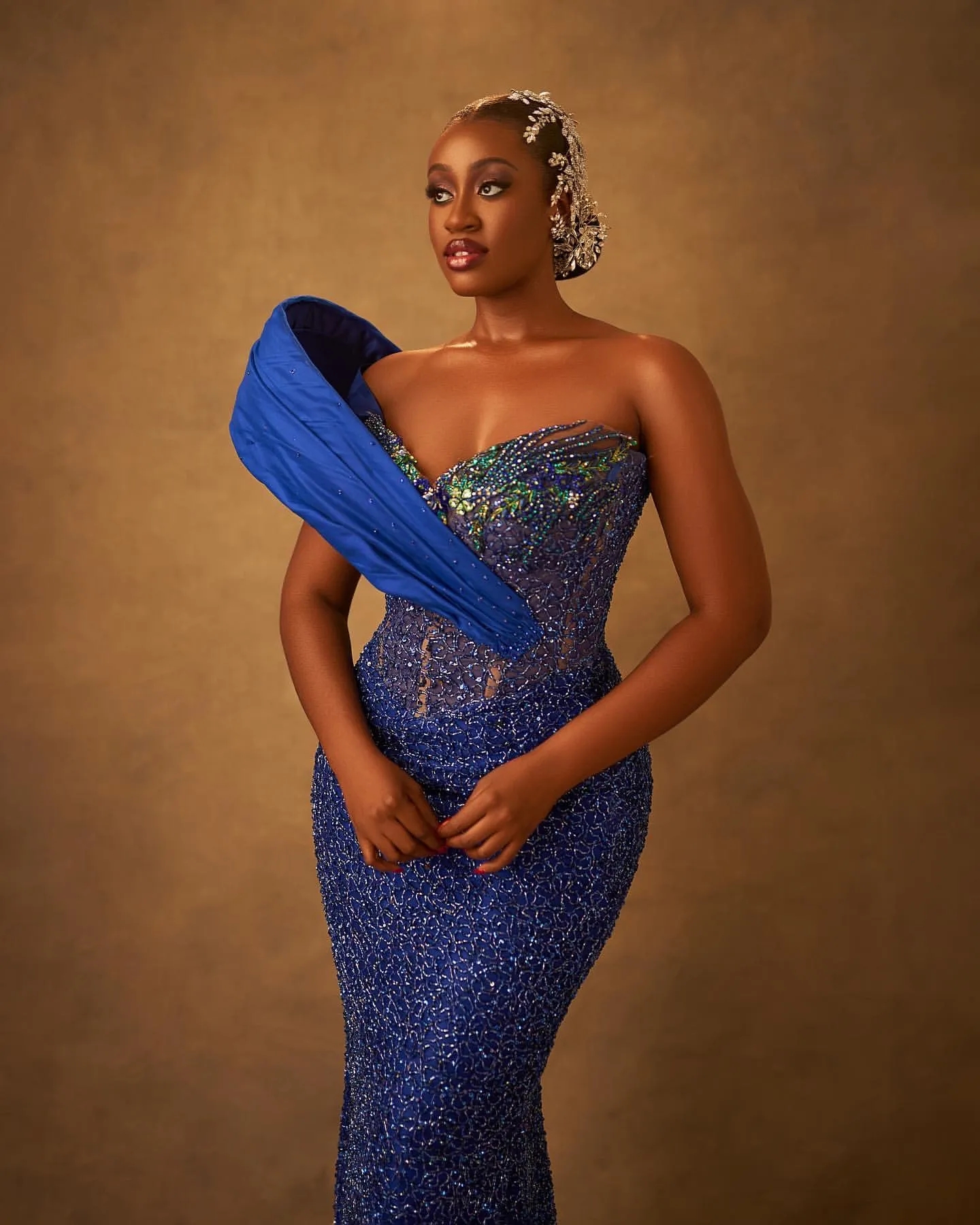 Royal Blue Aso Ebi Mermaid Sweetheart Sparkly Crystals Prom Dresses Formal Party Second Reception Birthday Engagement Evening Gowns Dresses Robe De So