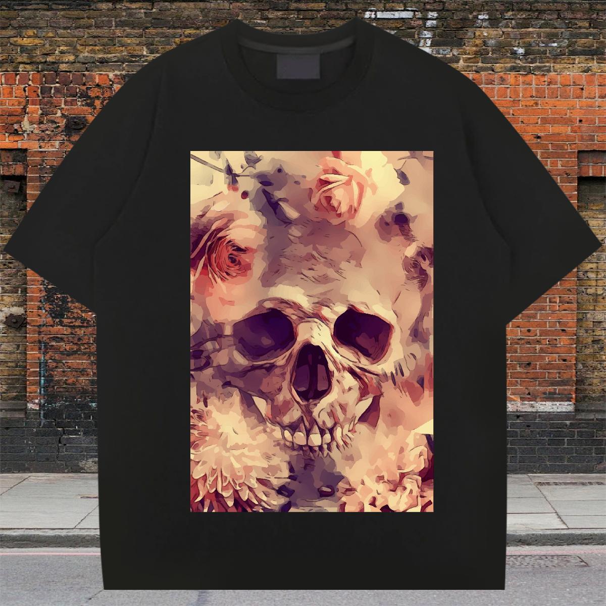 Casual New T Shirt For Man skull Tops Shirt 230g Pure Cotton Street Casual Unisex Custom Print Oversized Breathable Short Sleeve Men Tshirts